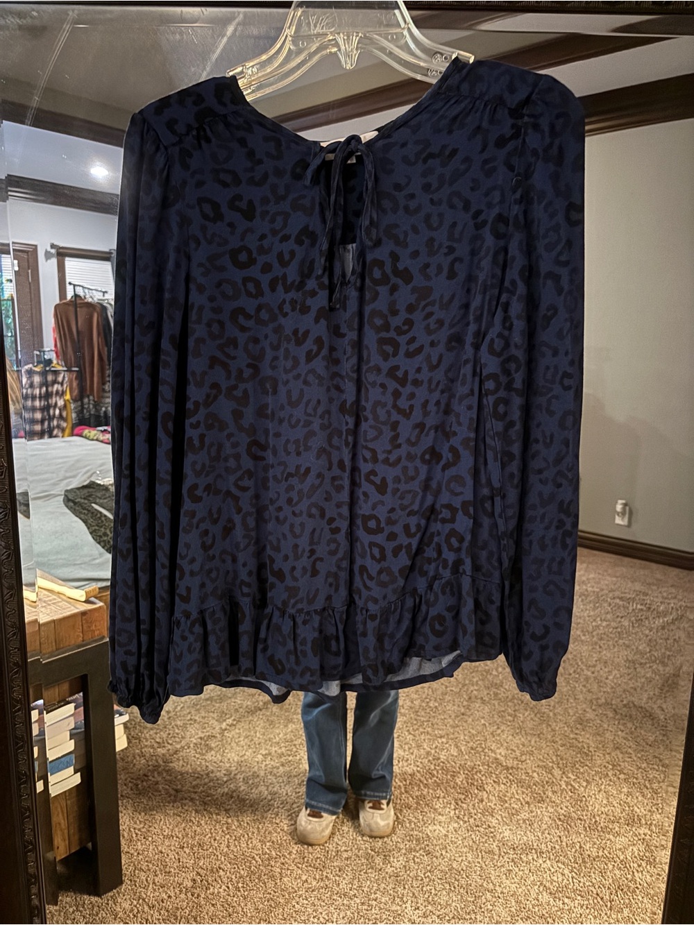 LOFT Navy and Black Leopard Print Top